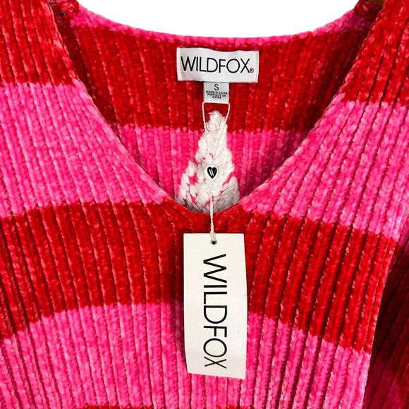 Wildfox Chenille Star Embroidered Oversized Knit Sweater Red Stripe Small NWT - Picture 6 of 16
